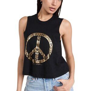 SPIRITUAL GANGSTER Peace Crop Muscle Tank Top M Black Gold Graphic Cotton Blend